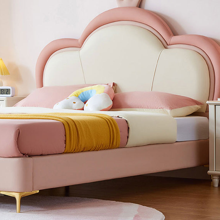 Glam Upholstered Princess Bed in White and Pink with Mattress