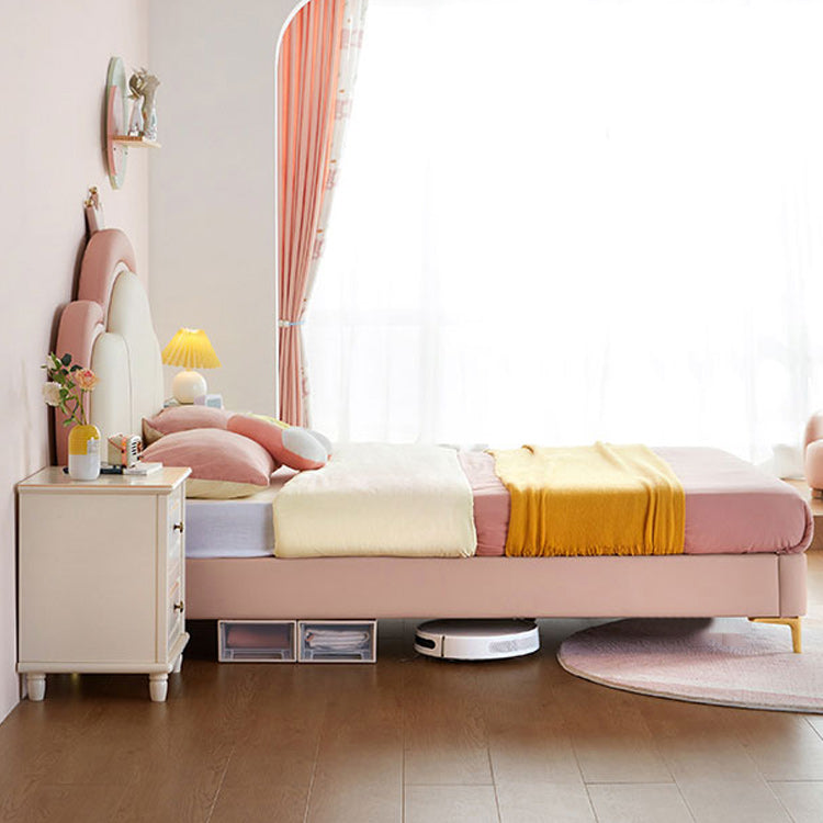 Glam Upholstered Princess Bed in White and Pink with Mattress