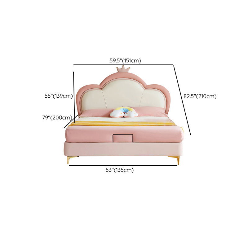 Glam Upholstered Princess Bed in White and Pink with Mattress