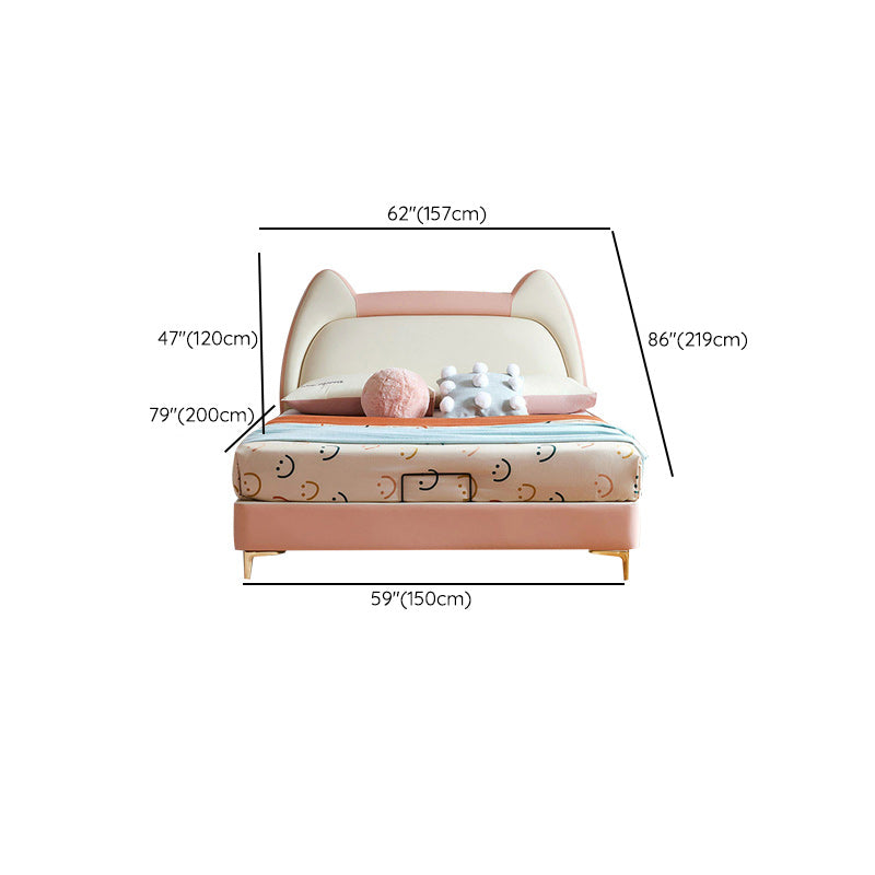 Glam Upholstered Princess Bed in White and Pink with Mattress