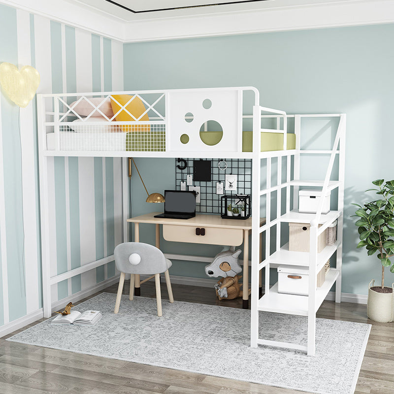 High Loft Bed with Stairway Modern Metallic Beds No Theme Kids Bed
