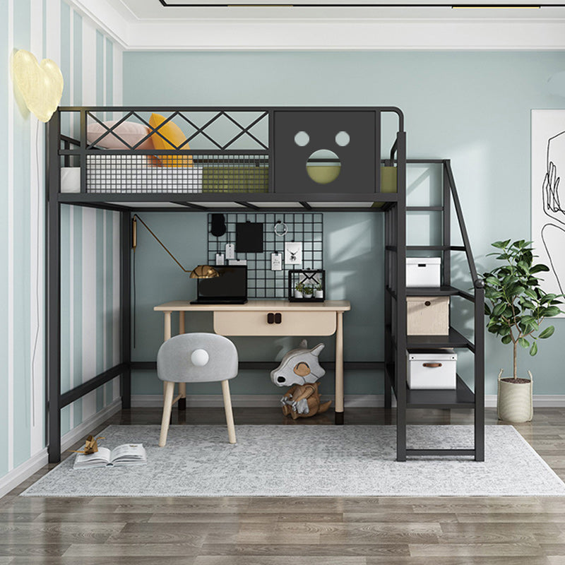 High Loft Bed with Stairway Modern Metallic Beds No Theme Kids Bed