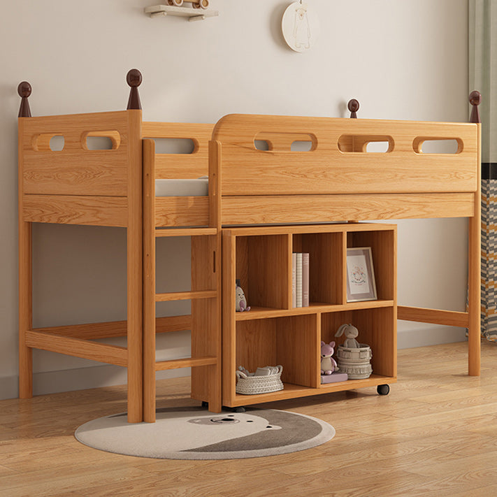 Contemporary Solid Wood Loft Bed Natural Kids Bed with Guardrail