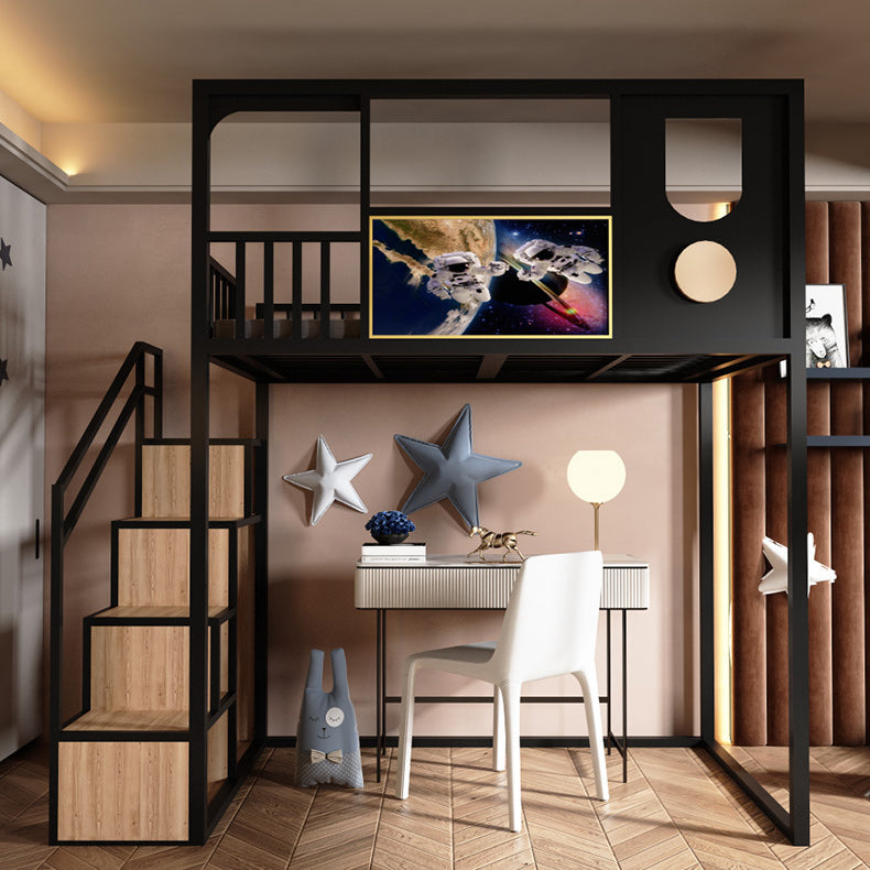 Open Frame Beds in Metal Modernism Built-In Ladder High Loft Bed