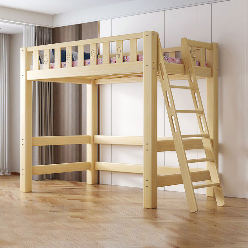 Contemporary Loft Bed Natural Solid Wood Kids Bed with Guardrail