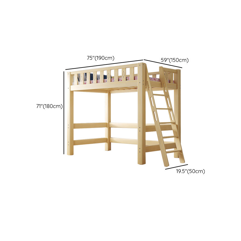 Contemporary Loft Bed Natural Solid Wood Kids Bed with Guardrail