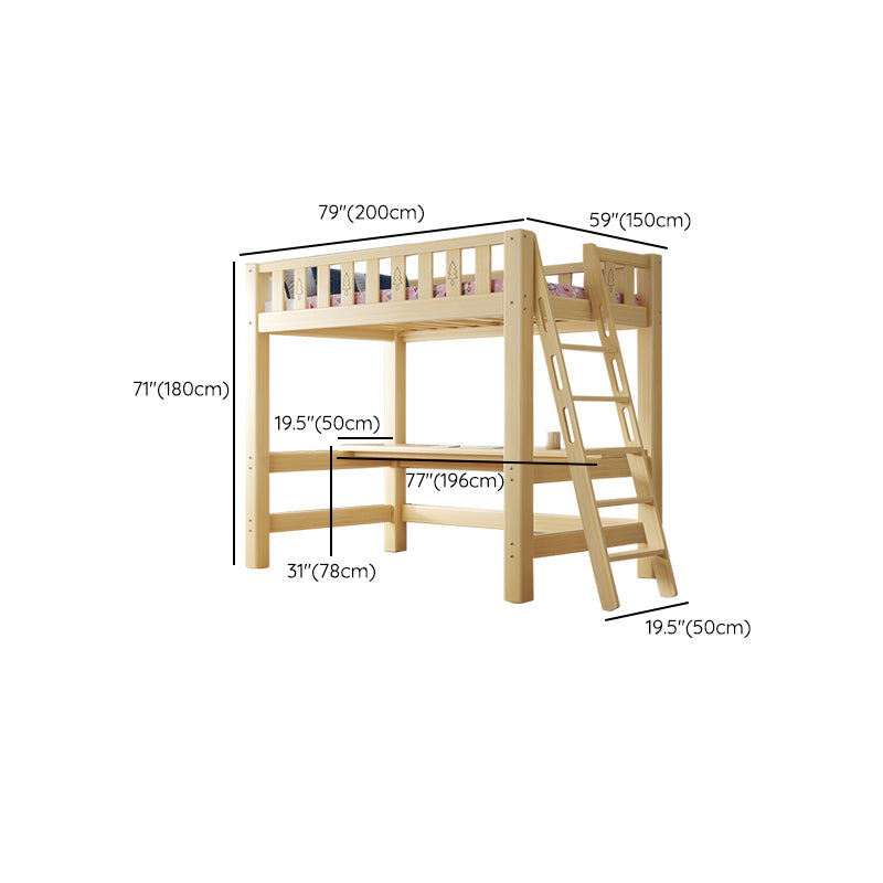 Contemporary Loft Bed Natural Solid Wood Kids Bed with Guardrail