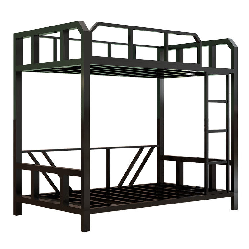 Contemporary Bunk Bed Black Metal with Built-In Ladder and Guardrails