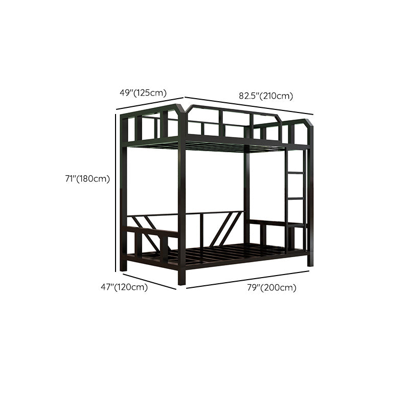 Contemporary Bunk Bed Black Metal with Built-In Ladder and Guardrails