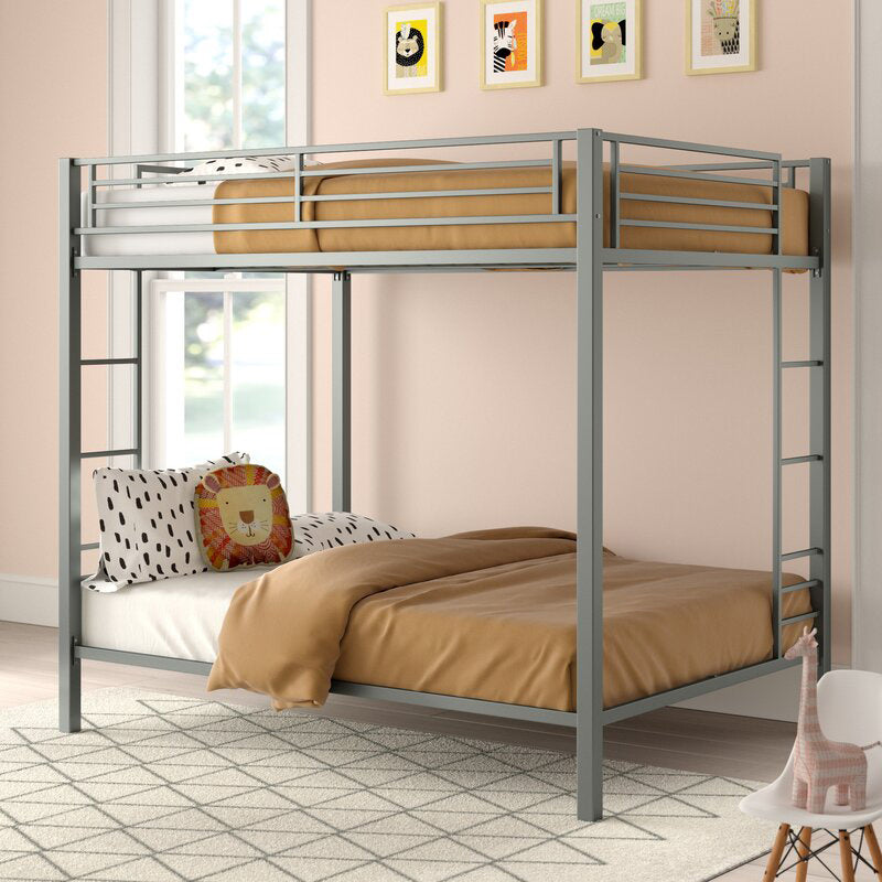 Contemporary Bunk Bed Metal Headboard with Guardrails No Theme Slat Kids Bed