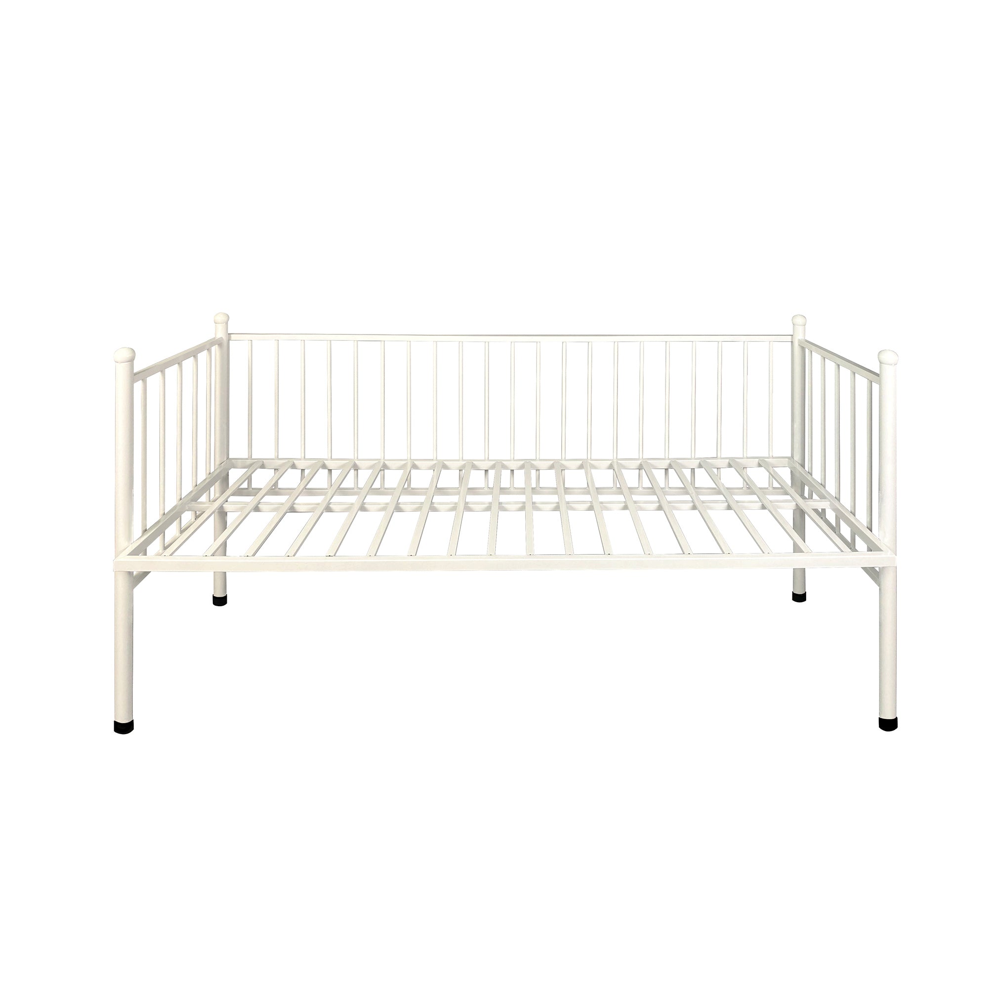 White Kids Bed Contemporary Metal Standard Bed with Guardrail