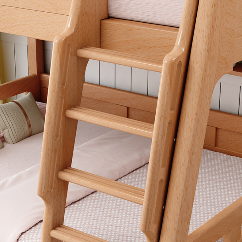 Natural Solid Wood Kids Bed Natural Bunk Bed with Guardrail and Mattress