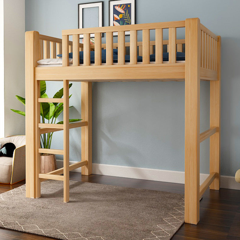 Natural Wood Loft Bed Contemporary Kids Bed with Guardrails and Mattress