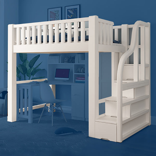 Natural Wood Loft Bed Contemporary Kids Bed with Guardrails and Mattress