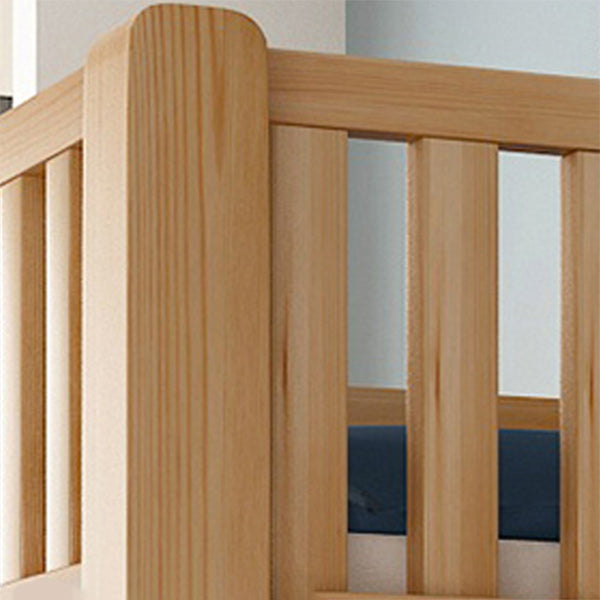 Natural Wood Loft Bed Contemporary Kids Bed with Guardrails and Mattress