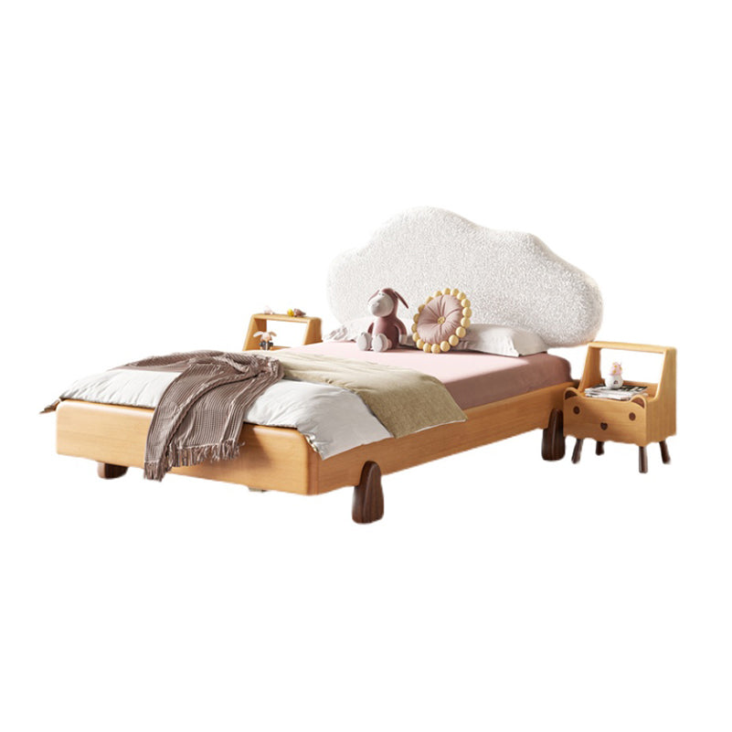 Natural Upholstered Bed Frame Modern Crow Shaped Heaboard Standard Bed