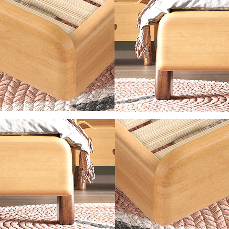 Natural Upholstered Bed Frame Modern Crow Shaped Heaboard Standard Bed