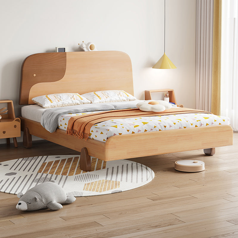 Modern Solid Wood Platform Bed Natural Bed Frame with Panel Headboard