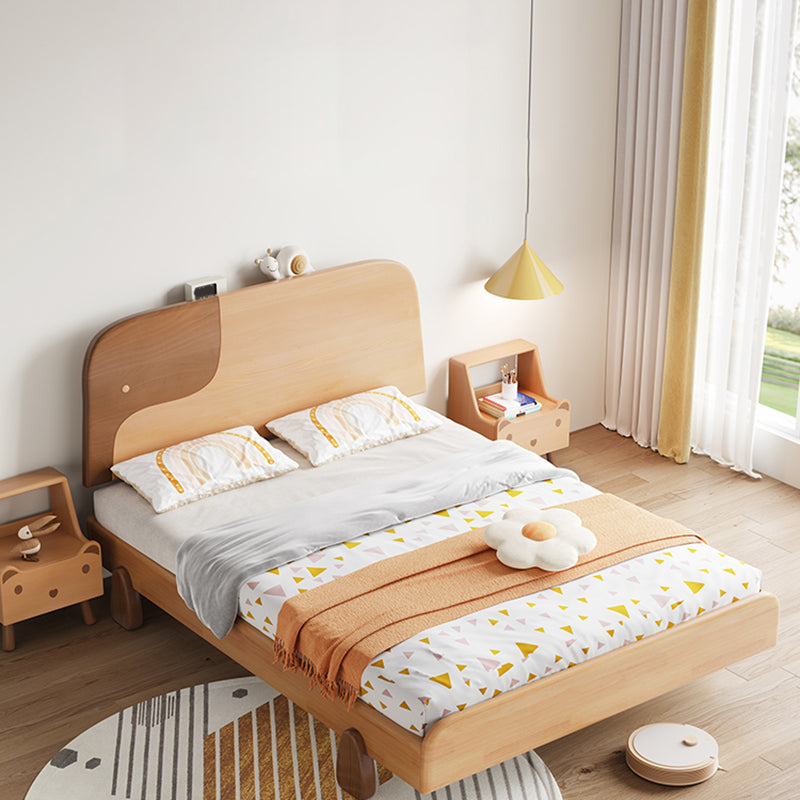 Modern Solid Wood Platform Bed Natural Bed Frame with Panel Headboard