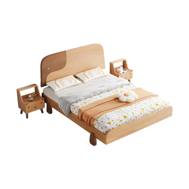 Modern Solid Wood Platform Bed Natural Bed Frame with Panel Headboard