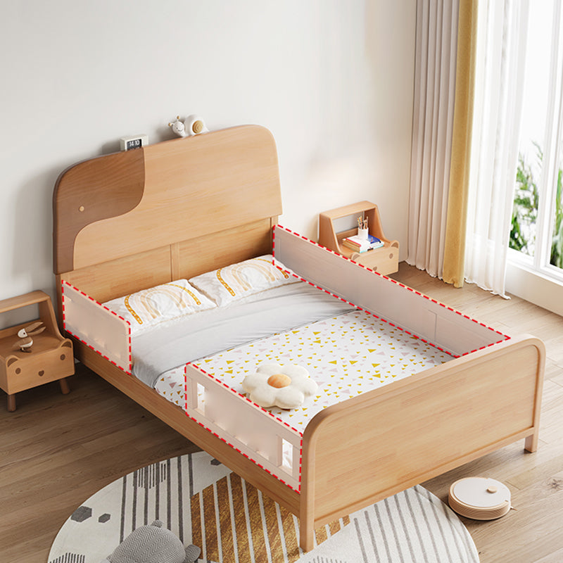 Modern Solid Wood Platform Bed Natural Bed Frame with Panel Headboard