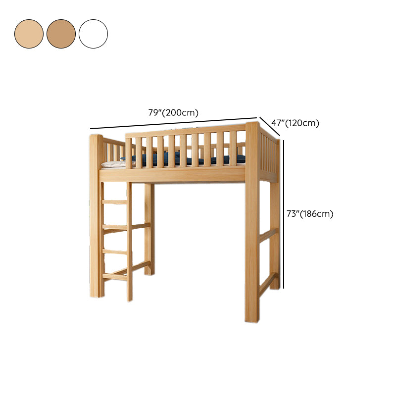 Modern Solid Wood Loft Bed Natural Storage Kids Bed with Guardrails