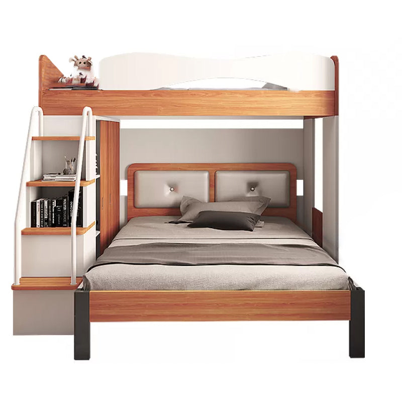 Contemporary Bunk Bed Wood Headboard with Guardrail Storage Mattress No Theme