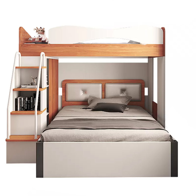 Contemporary Bunk Bed Wood Headboard with Guardrail Storage Mattress No Theme