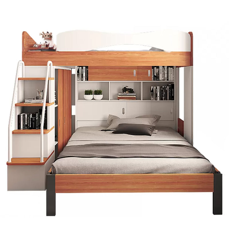 Contemporary Bunk Bed Wood Headboard with Guardrail Storage Mattress No Theme