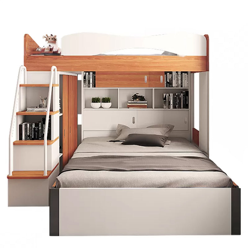 Contemporary Bunk Bed Wood Headboard with Guardrail Storage Mattress No Theme