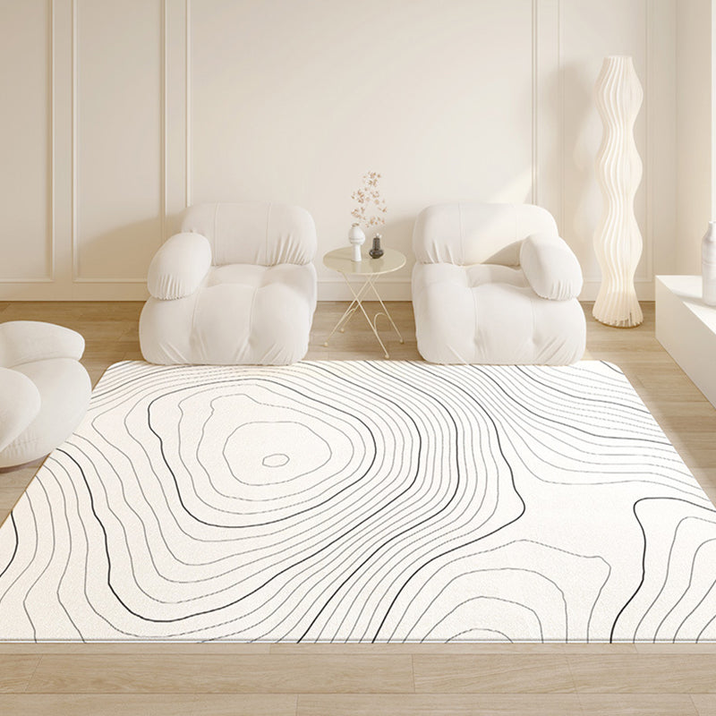 Modern Minimalist Line Rug White Imitation Cashmere Indoor Rug Non-slip Carpet for Bedroom