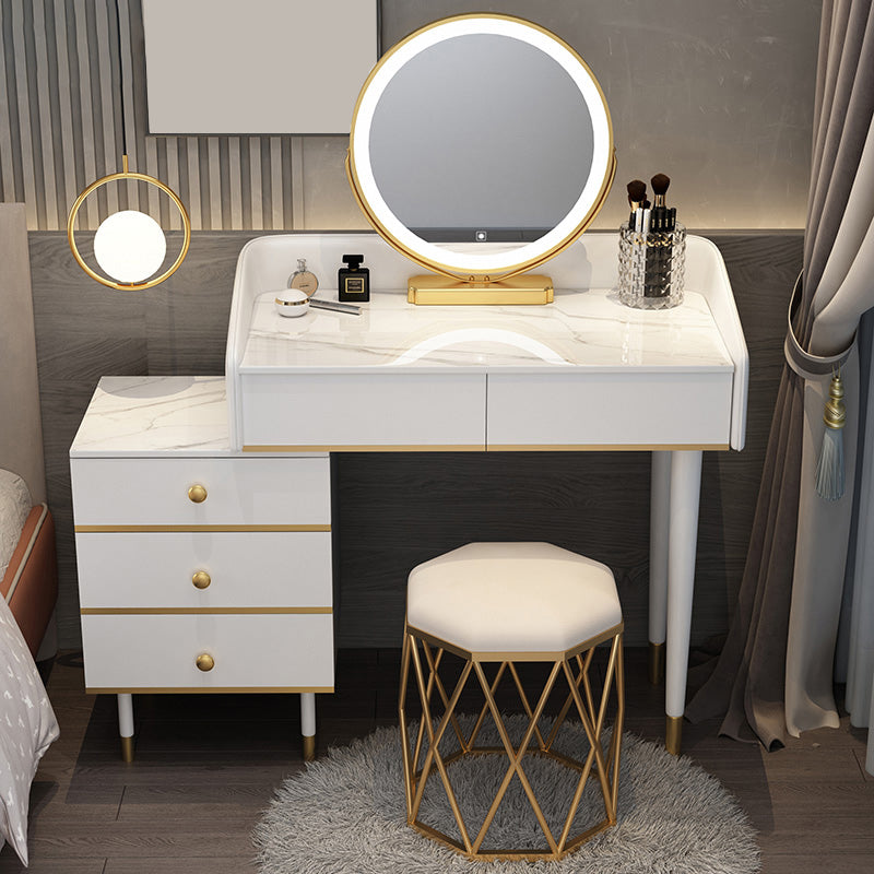 Adjustable Makeup Counter Lighted Mirror Vanity Dressing Table with Drawers