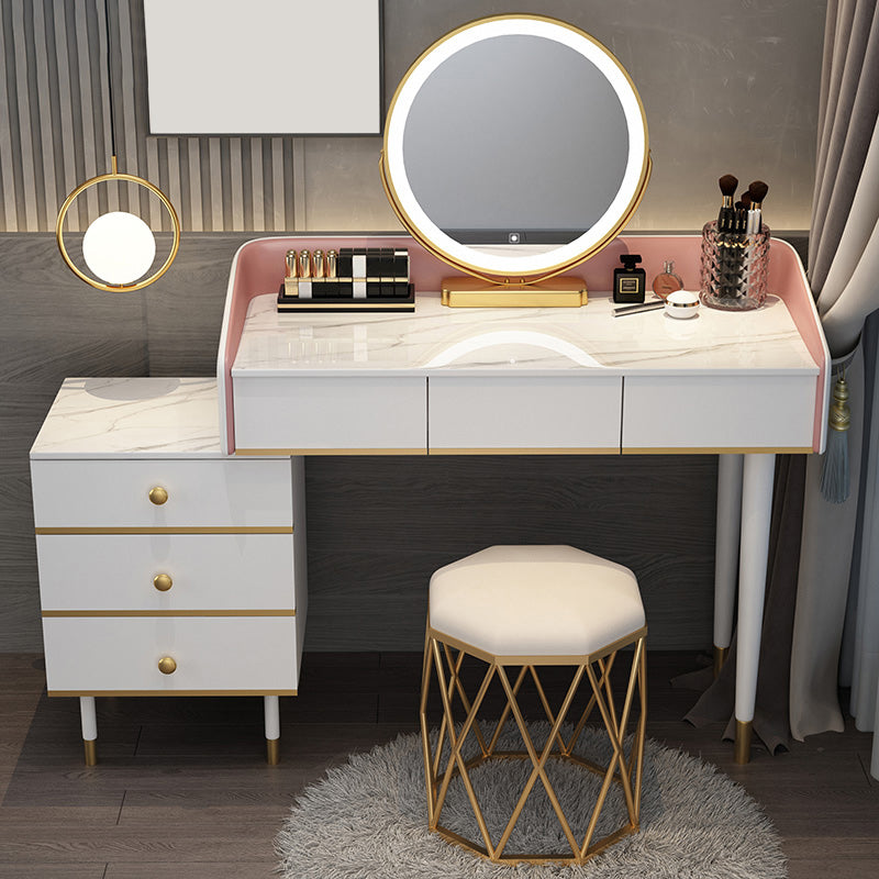 Adjustable Makeup Counter Lighted Mirror Vanity Dressing Table with Drawers