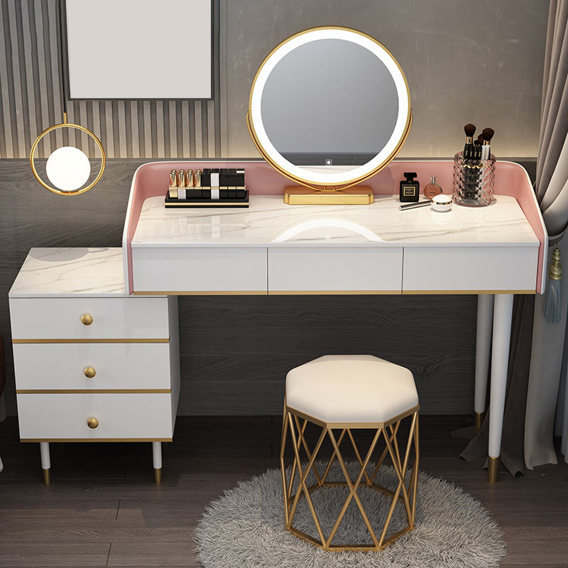 Adjustable Makeup Counter Lighted Mirror Vanity Dressing Table with Drawers