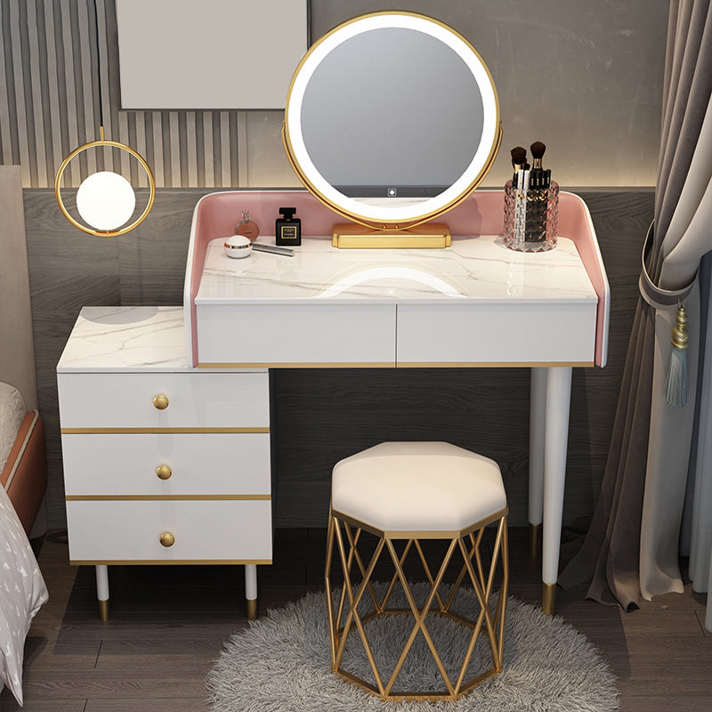 Adjustable Makeup Counter Lighted Mirror Vanity Dressing Table with Drawers