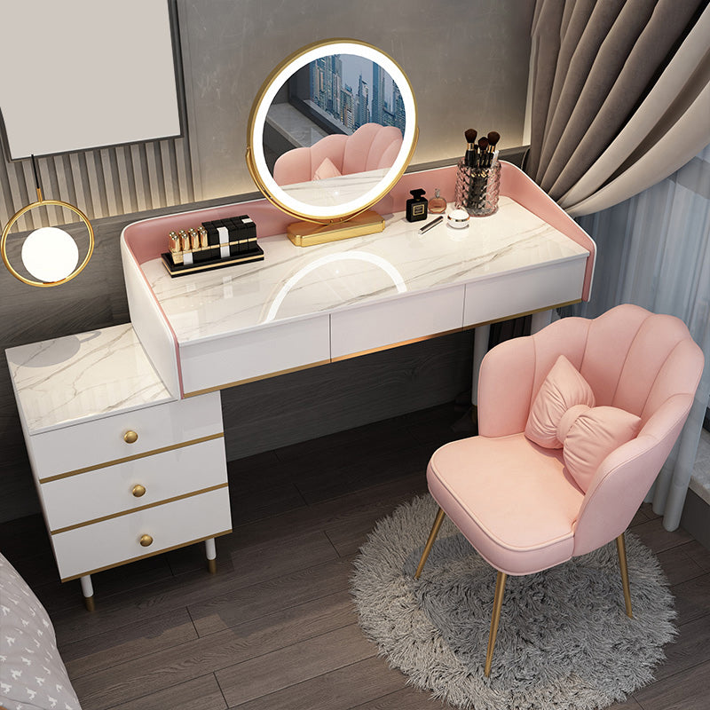 Adjustable Makeup Counter Lighted Mirror Vanity Dressing Table with Drawers