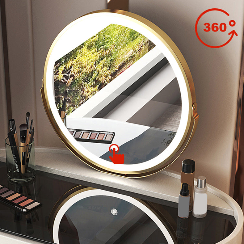 Mirrored Glass Makeup Counter Lighted Mirror Vanity Dressing Table with Drawer