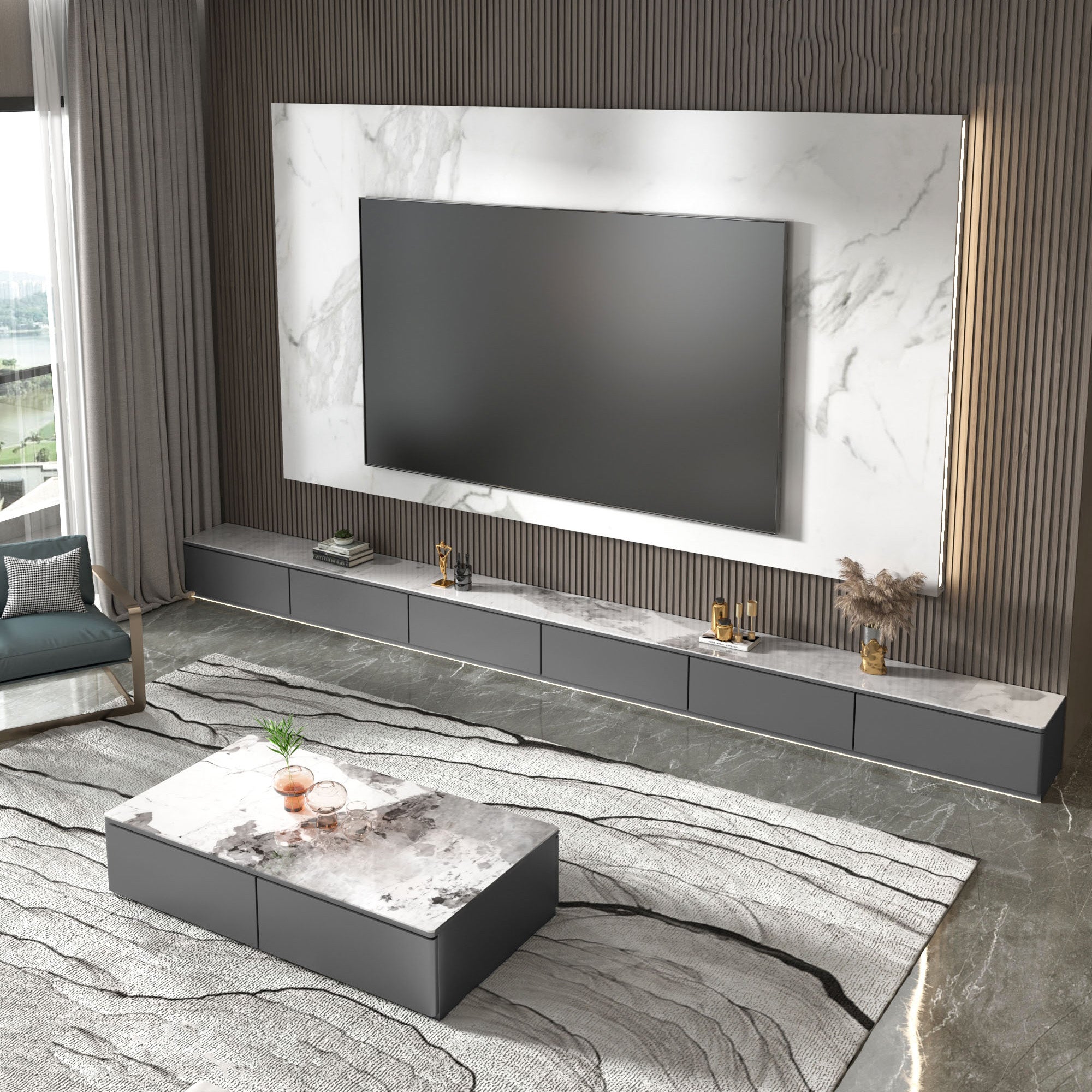 Stone TV Stand Console Contemporary Media Console for Living Room