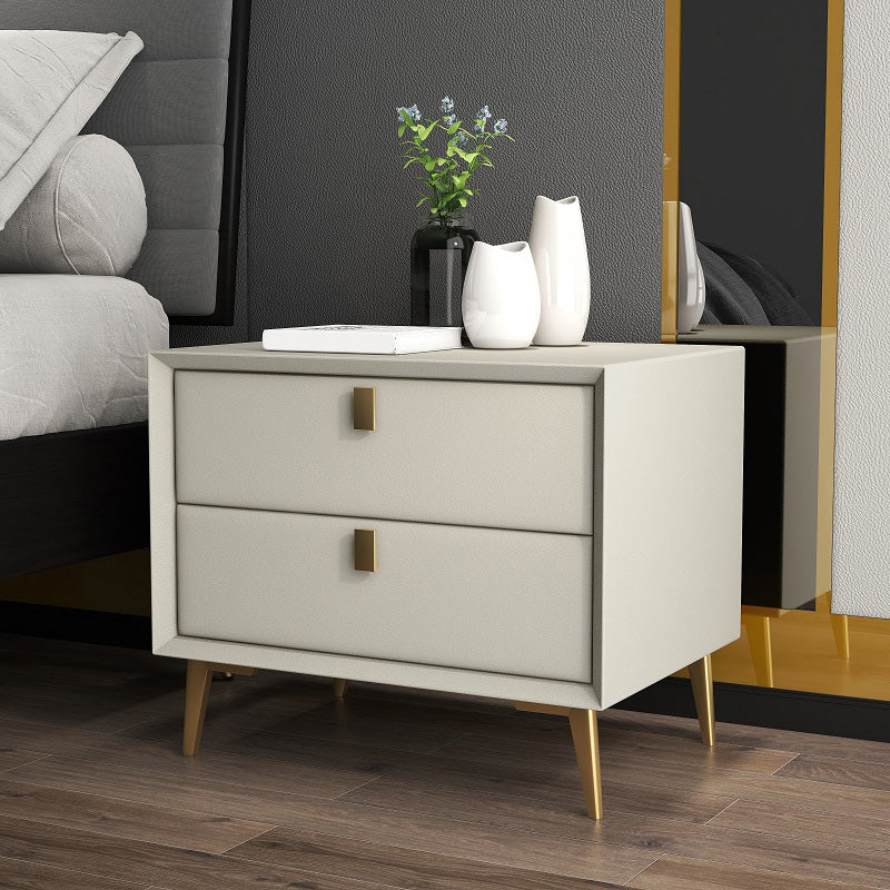 Leather Accent Table Nightstand Modern Bedside Cabinet with Drawers