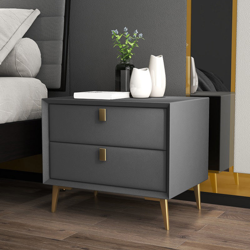 Leather Accent Table Nightstand Modern Bedside Cabinet with Drawers