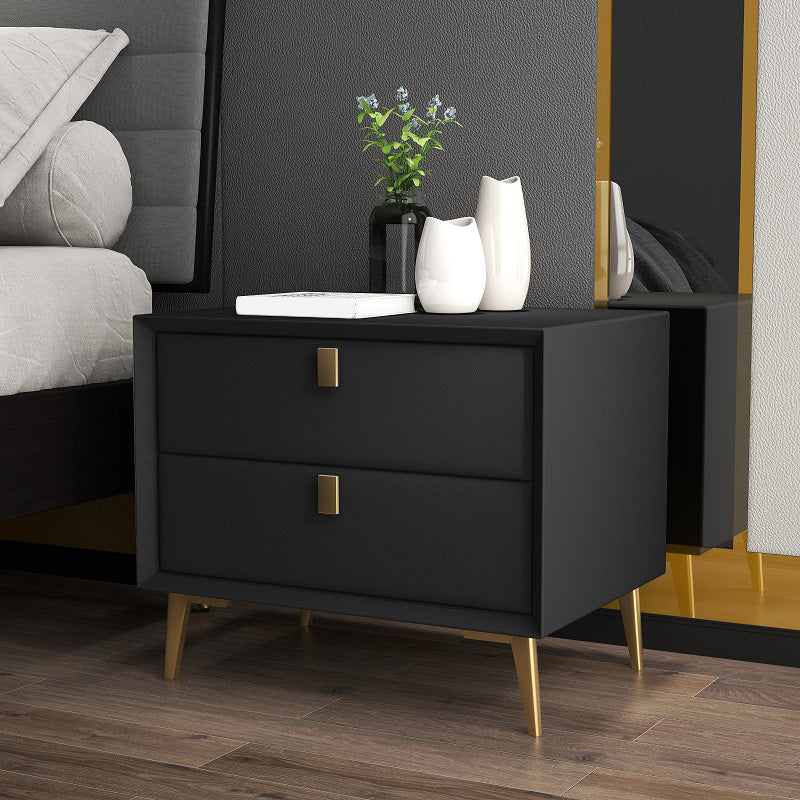 Leather Accent Table Nightstand Modern Bedside Cabinet with Drawers