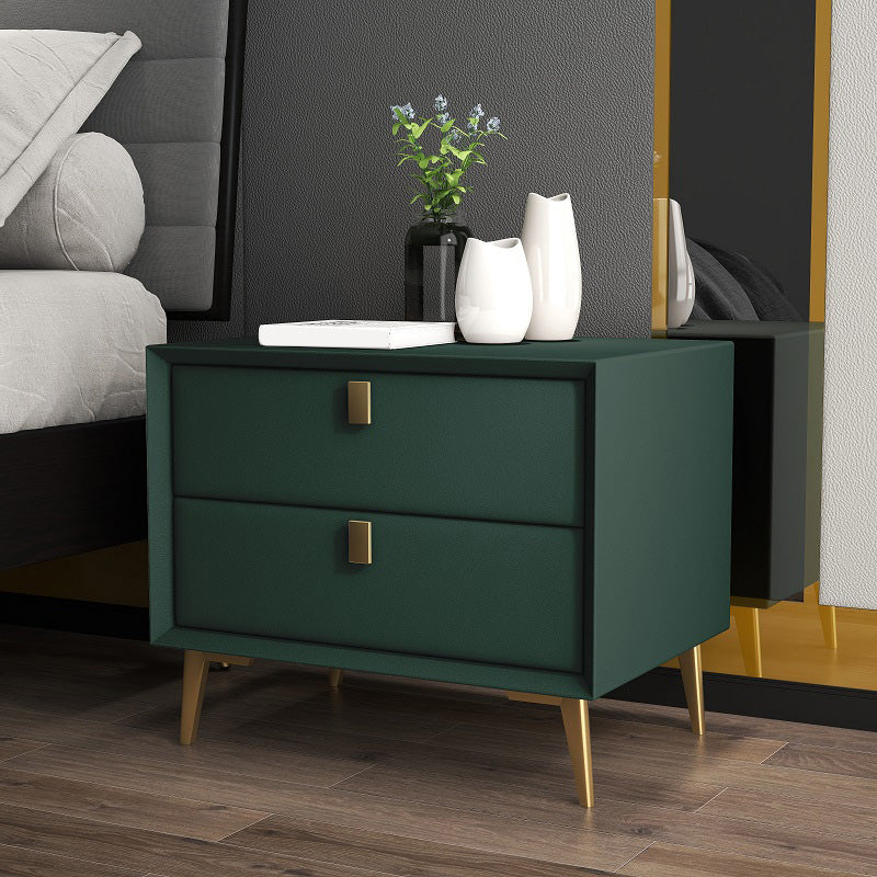 Leather Accent Table Nightstand Modern Bedside Cabinet with Drawers