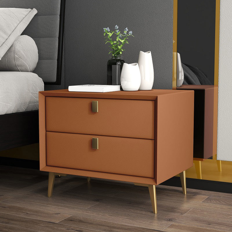 Leather Accent Table Nightstand Modern Bedside Cabinet with Drawers