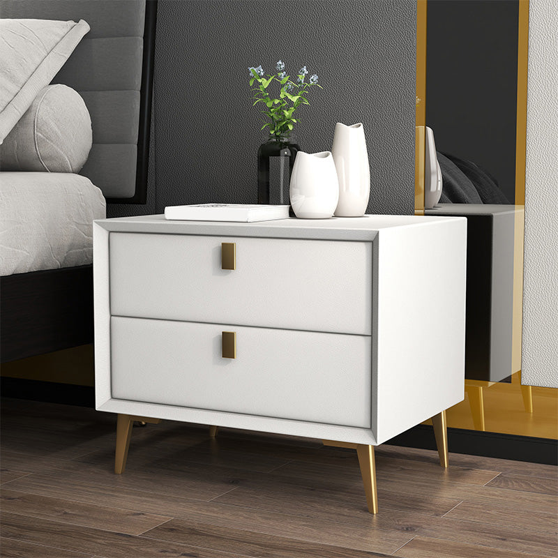 Leather Accent Table Nightstand Modern Bedside Cabinet with Drawers