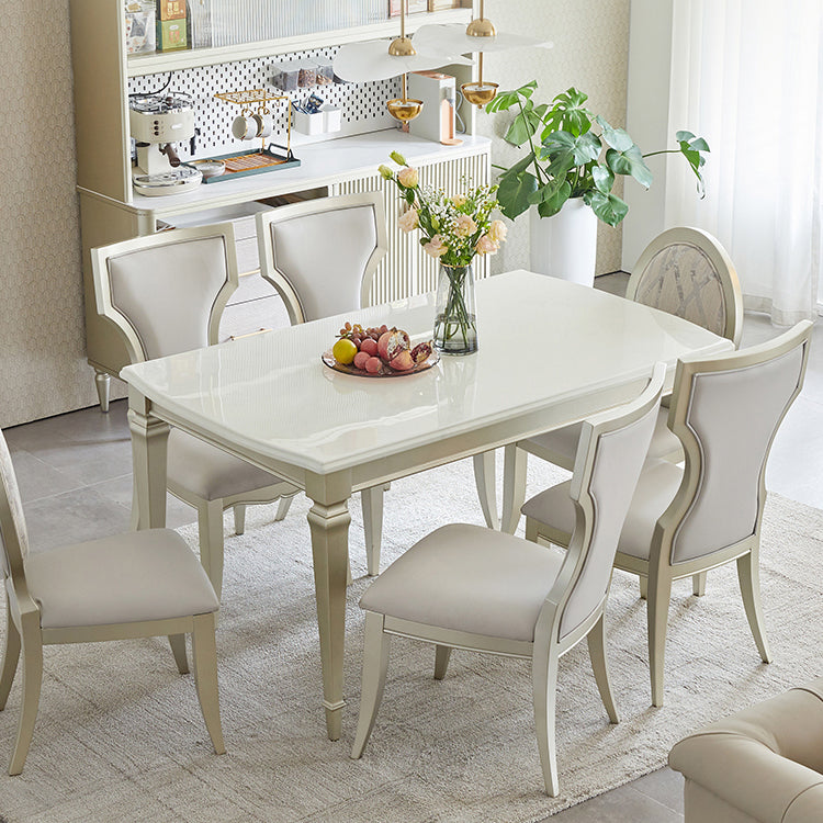 Glam Rectangle Dining Table White Faux Marble Tabletop for Home