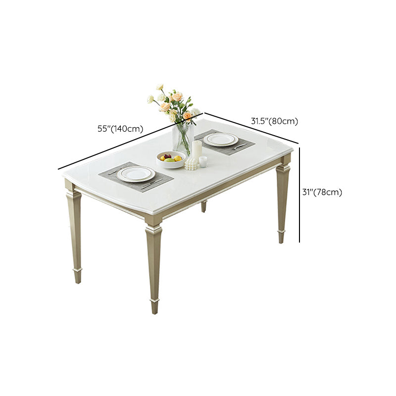 Glam Rectangle Dining Table White Faux Marble Tabletop for Home