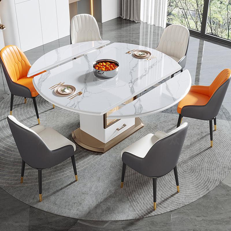Modern Round Stone Top Dining Table Extendable for Small Spaces