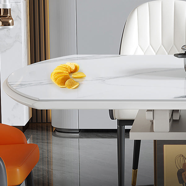 Modern Round Stone Top Dining Table Extendable for Small Spaces