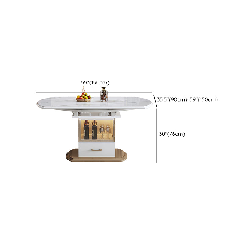 Modern Round Stone Top Dining Table Extendable for Small Spaces