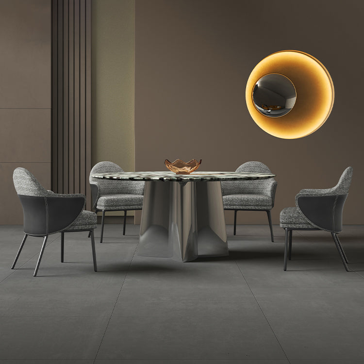 Glam Round Marble Top Dining Table with Metal Pedestal Base for Home